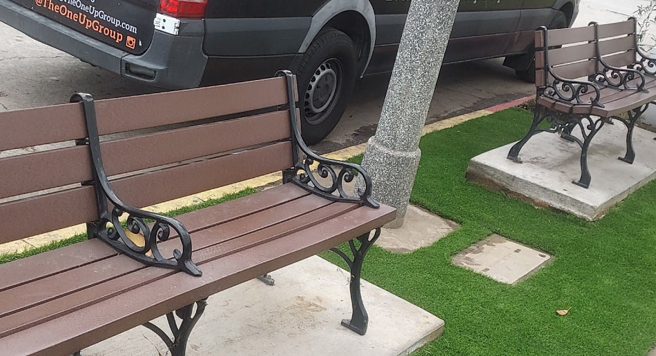 commercial bench after landscaping service